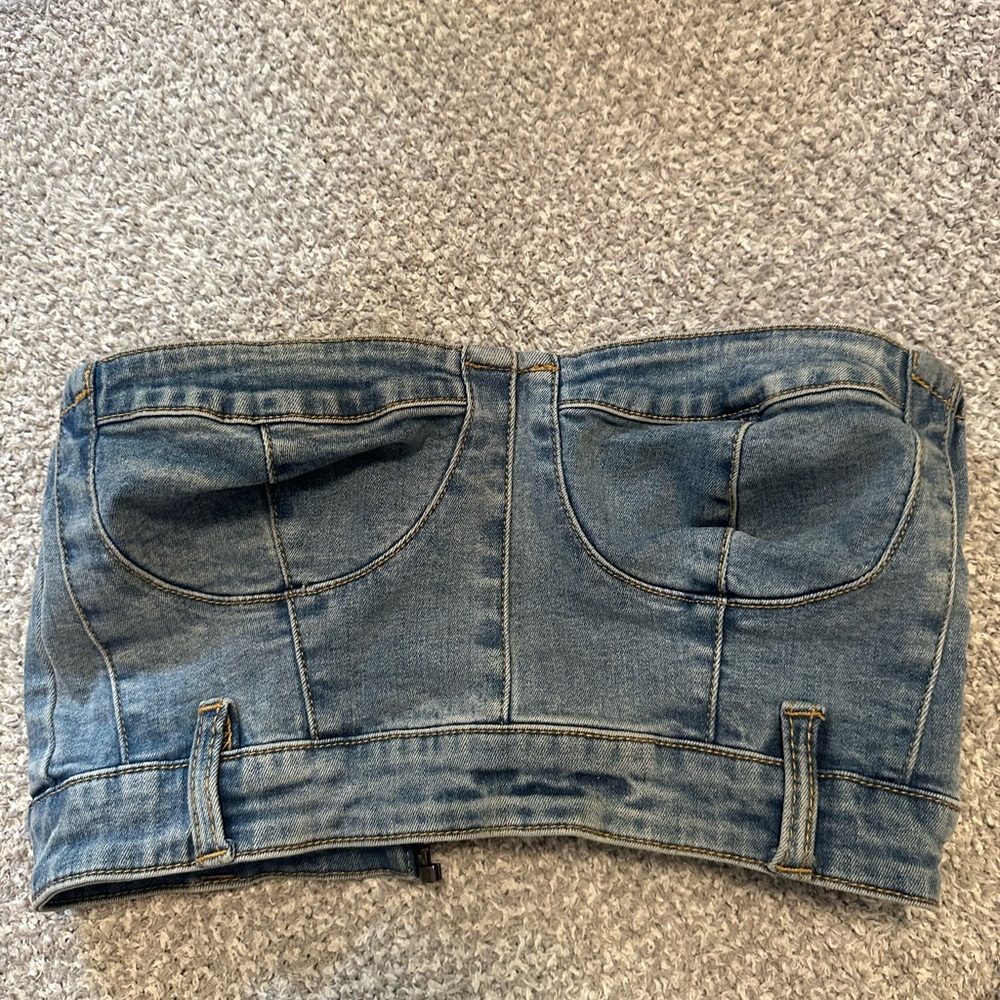 Denim Strapless Crop Top